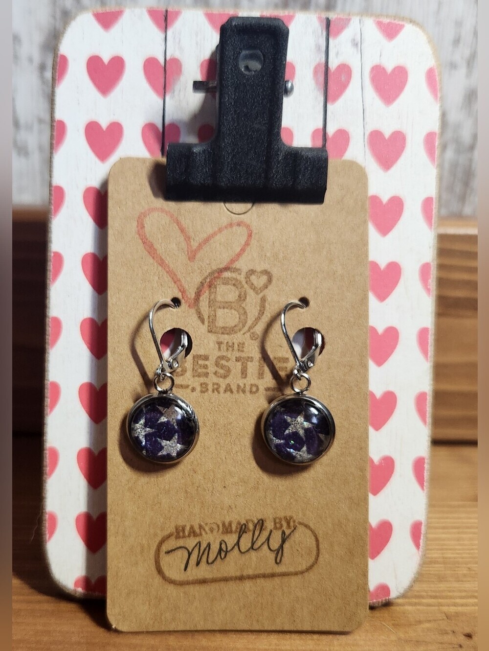 Handmade Dark Blue Sparkle Star Leverback Clasp Drop Earrings July 4th Ready!